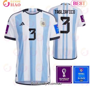 Argentina National Team FIFA World Cup Qatar 2022 Patch Nicolas Tagliafico #3 Home Men Jersey