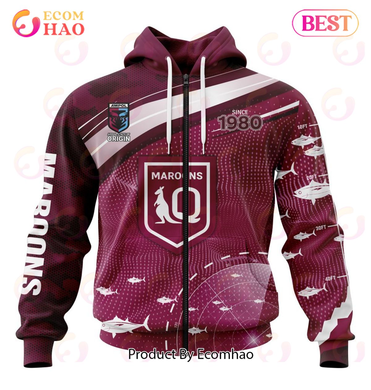 QLD Maroons Fishing Kits 2022 3D Hoodie