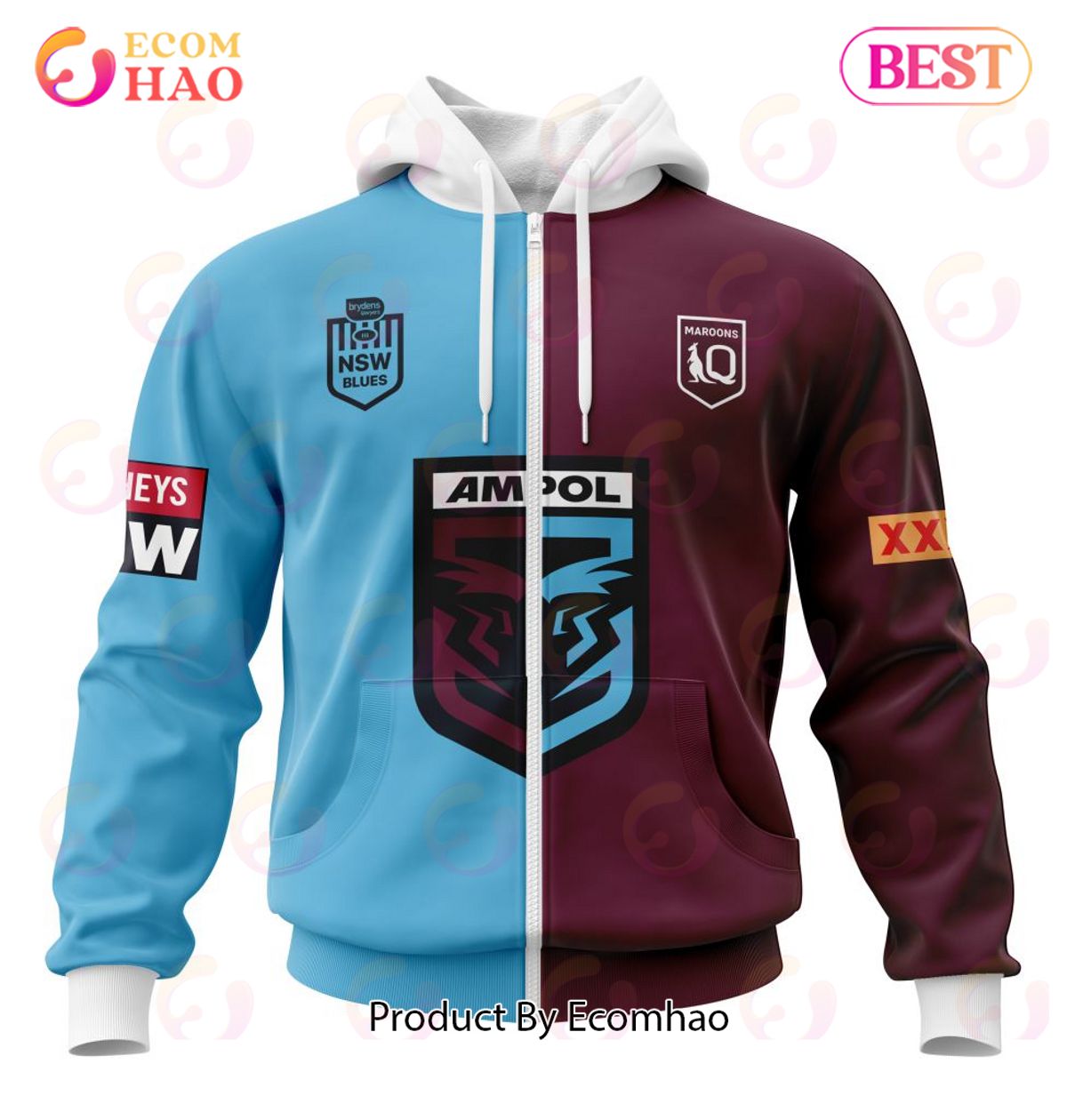 QLD Maroons Mix NSW Blues Kits ST2201 3D Hoodie