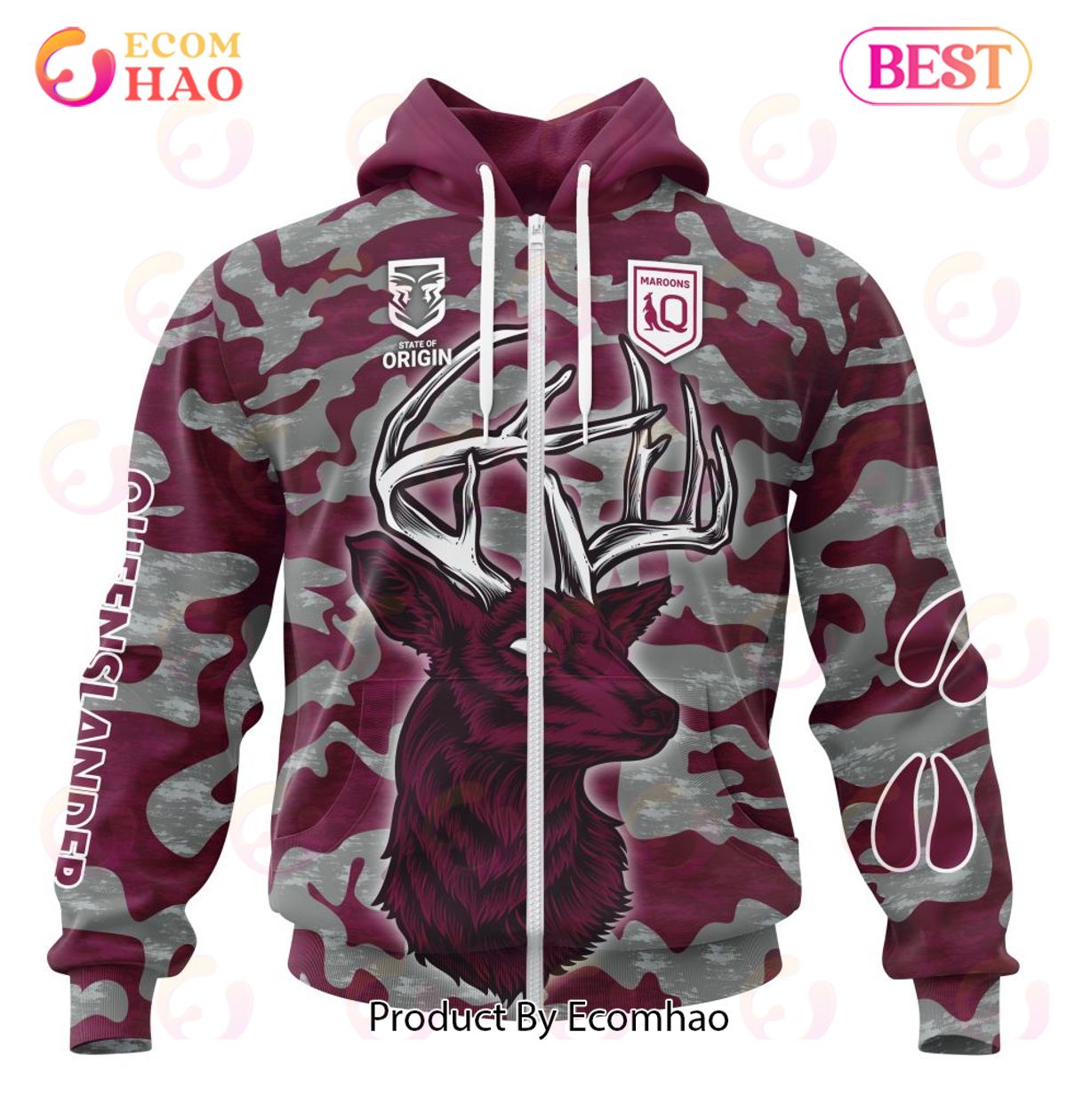 QLD Maroons Special Camo Deer Hunting ST2204 3D Hoodie