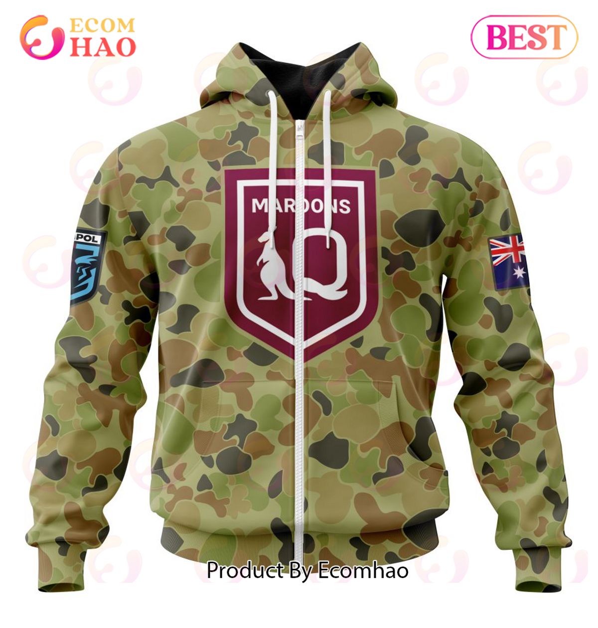 QLD Maroons Special Military Camo Kits ST2201 3D Hoodie