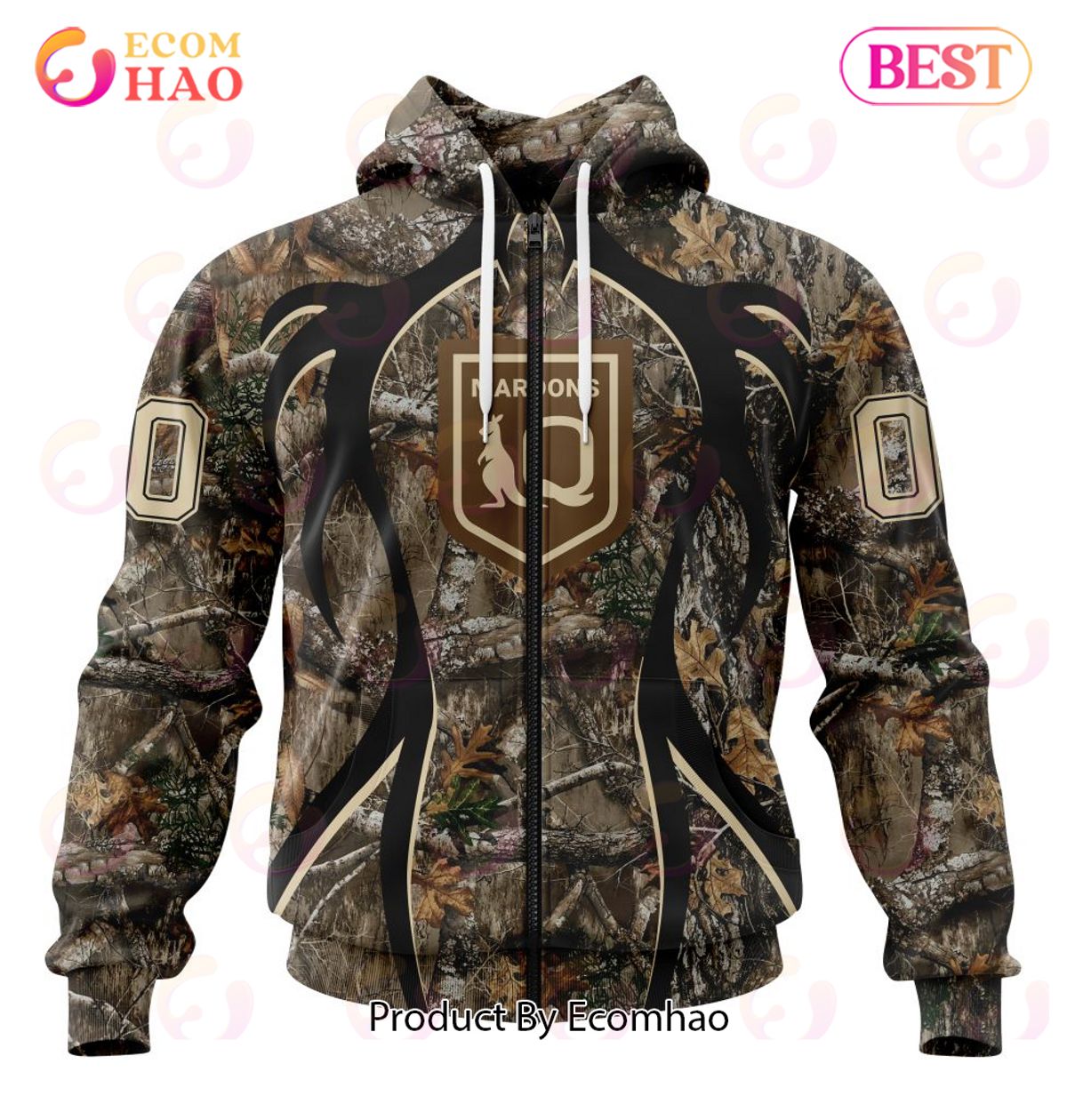 QLD Maroons Specialized Hunting Camo ST2201 3D Hoodie