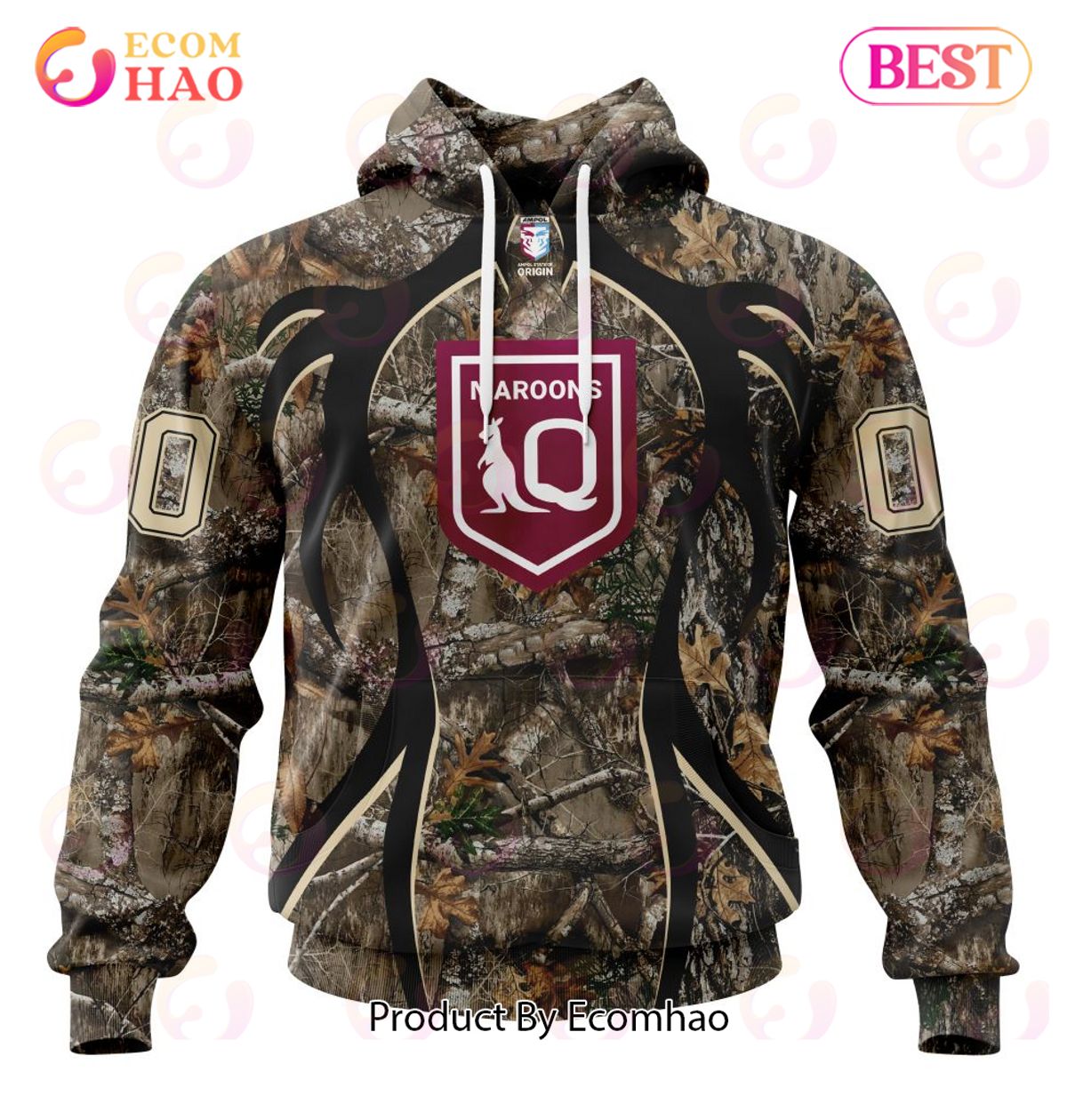 QLD Maroons Specialized Hunting Camo ST2202 3D Hoodie