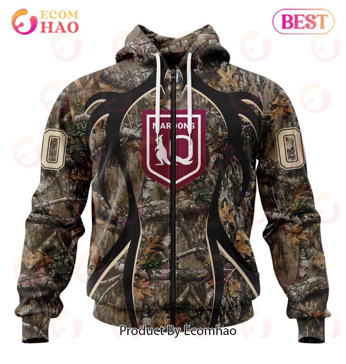 QLD Maroons Specialized Hunting Camo ST2202 3D Hoodie