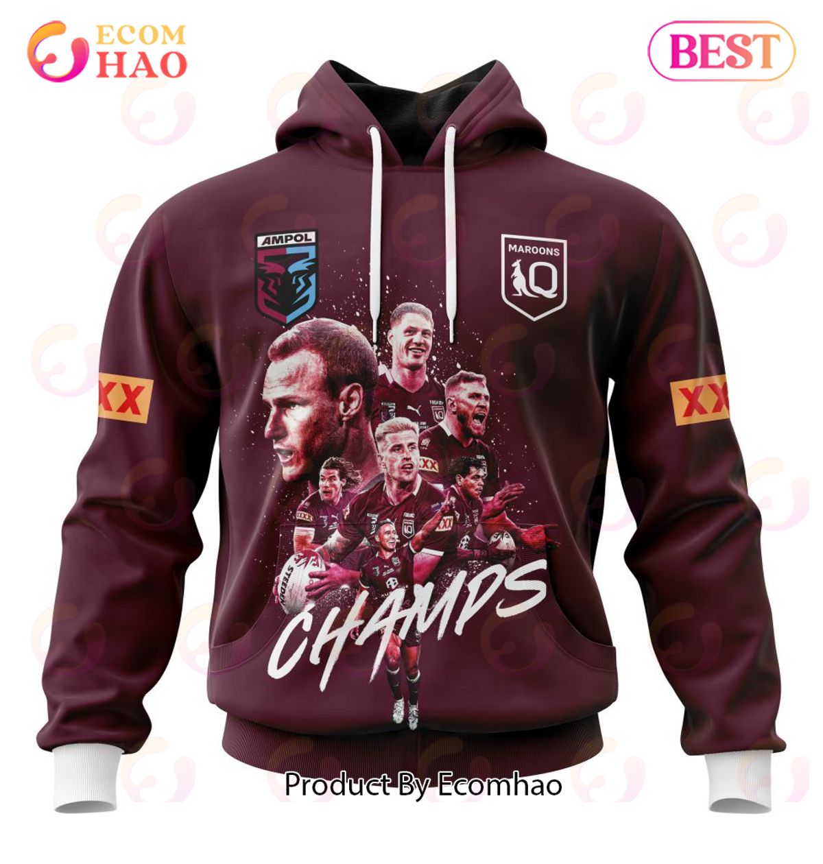 QLD Maroons State Of Origin 2022 Champions 3D Hoodie