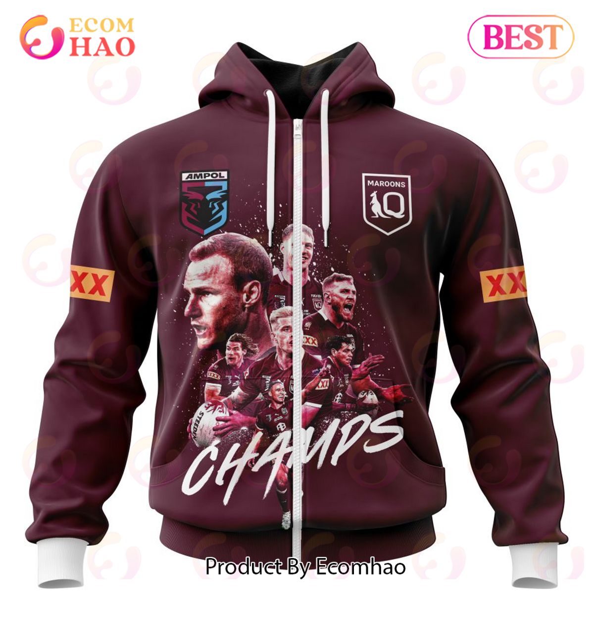 QLD Maroons State Of Origin 2022 Champions 3D Hoodie