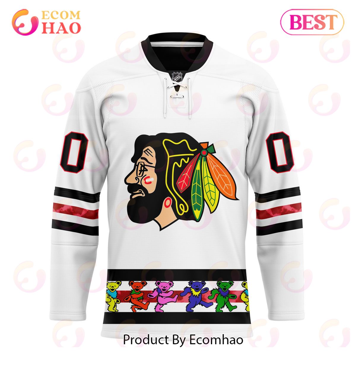 Grateful Dead & Chicago Blackhawks Hockey Jersey Personalized Name & Number