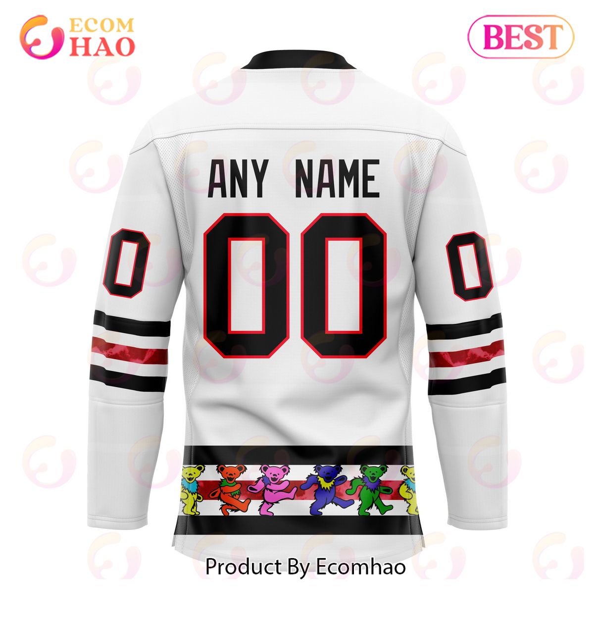 Grateful Dead & Chicago Blackhawks Hockey Jersey Personalized Name & Number