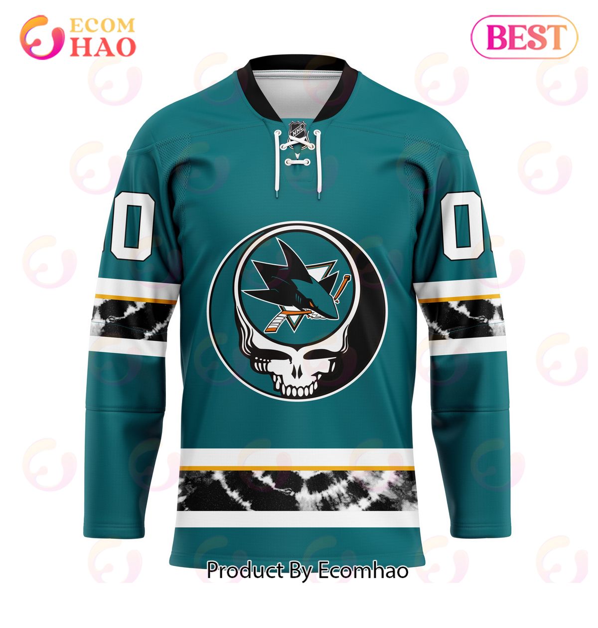Grateful Dead & San Jose Sharks Hockey Jersey Personalized Name & Number