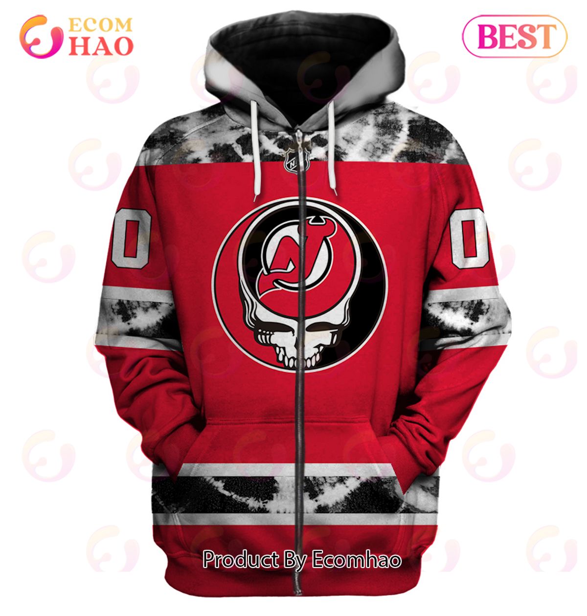 Grateful Dead & New Jersey Devils V1 Personalized Name & Number 3D Hoodie