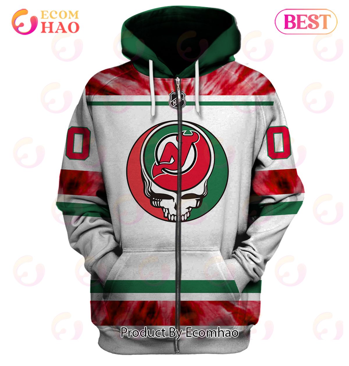 Grateful Dead & New Jersey Devils V2 Personalized Name & Number 3D Hoodie