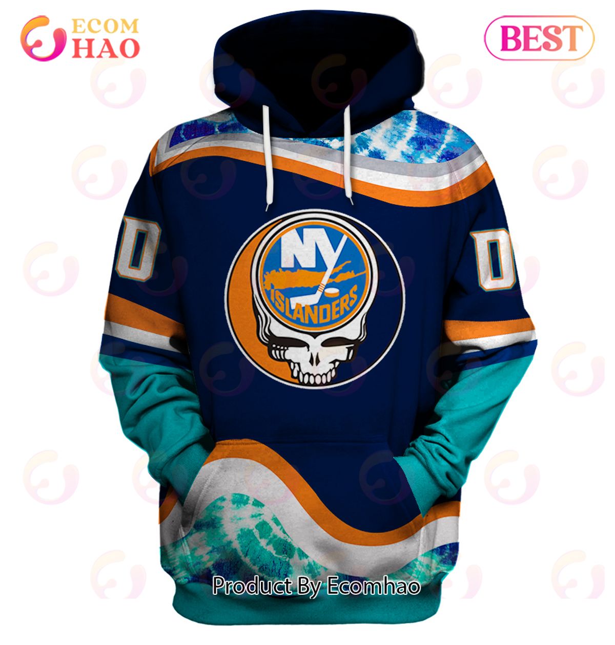 Grateful Dead & New York Islanders Personalized Name & Number 3D Hoodie