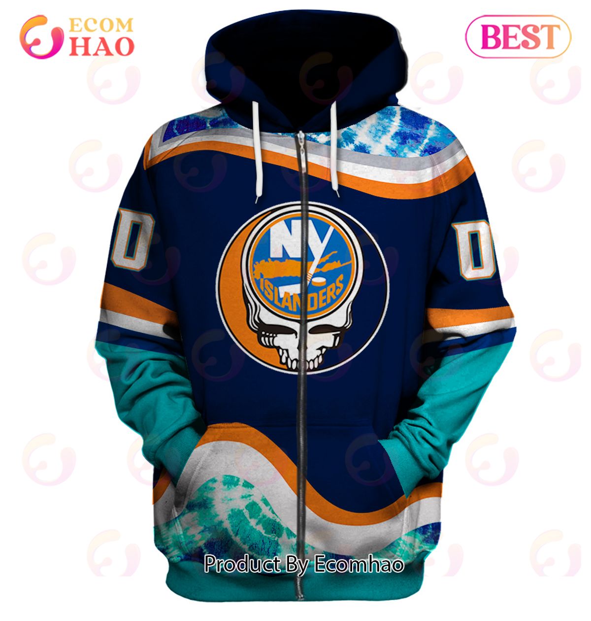 Grateful Dead & New York Islanders Personalized Name & Number 3D Hoodie