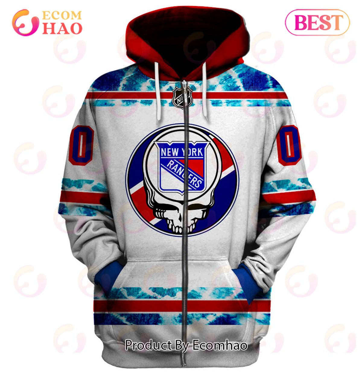 Grateful Dead & New York Rangers V1 Personalized Name & Number 3D Hoodie