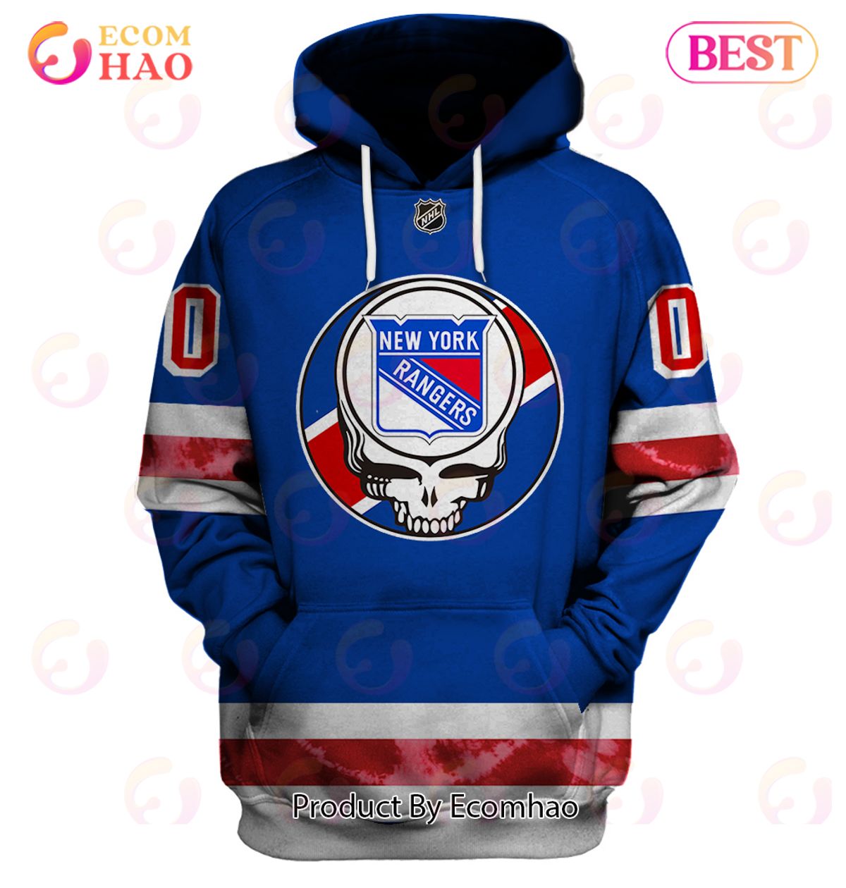 Grateful Dead & New York Rangers V2 Personalized Name & Number 3D Hoodie
