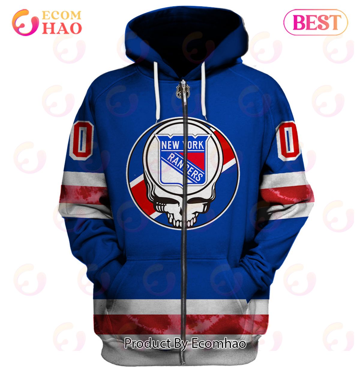 Grateful Dead & New York Rangers V2 Personalized Name & Number 3D Hoodie