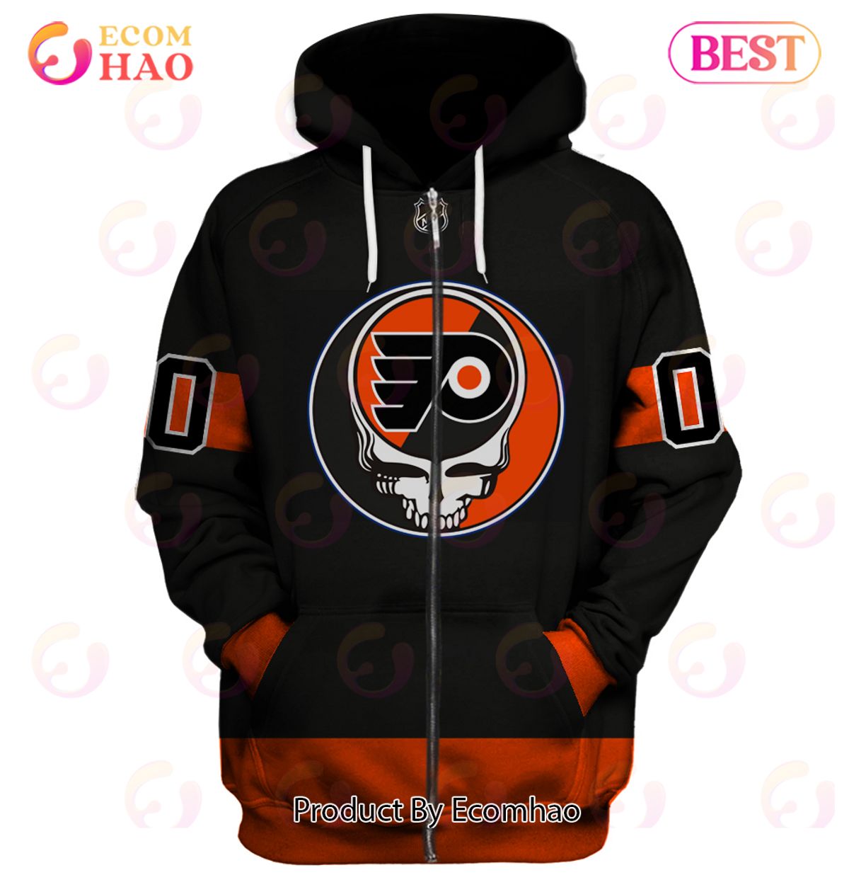 Grateful Dead & Philadelphia Flyers Personalized Name & Number 3D Hoodie