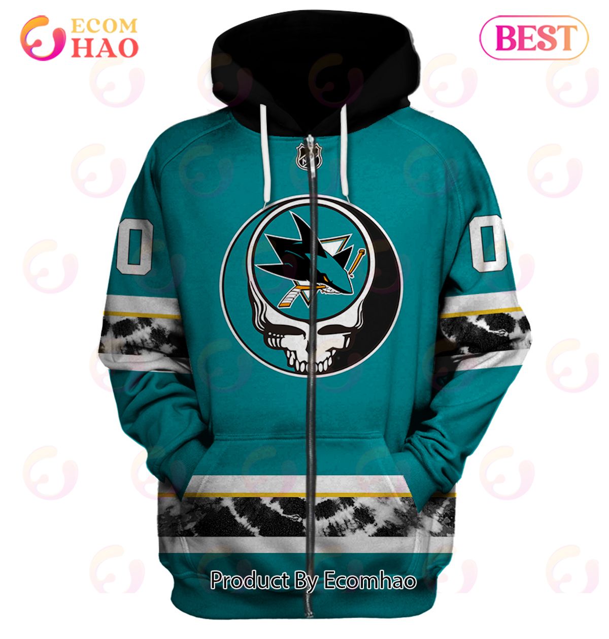 Grateful Dead & San Jose Sharks V1 Personalized Name & Number 3D Hoodie