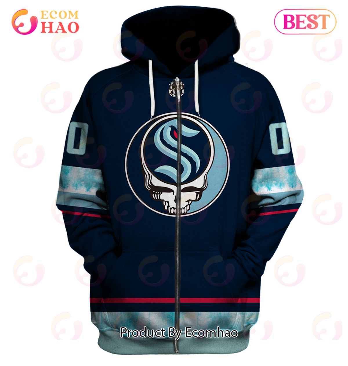 Grateful Dead & Seattle Kraken Personalized Name & Number 3D Hoodie