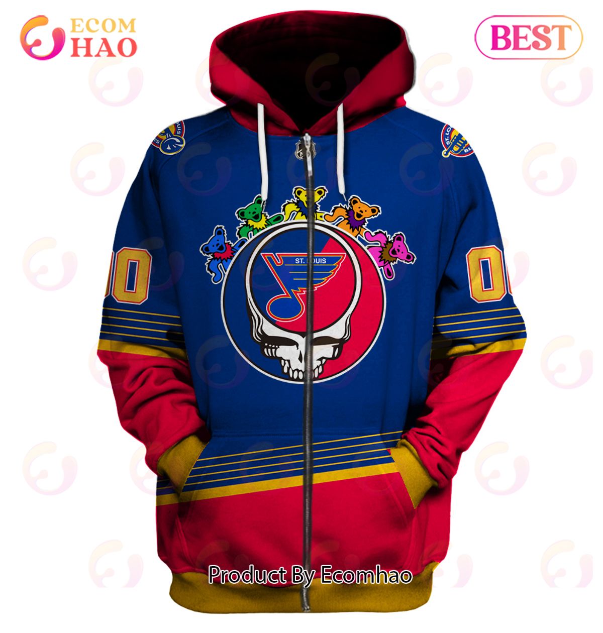 Grateful Dead & St. Louis Blues V2 Personalized Name & Number 3D Hoodie