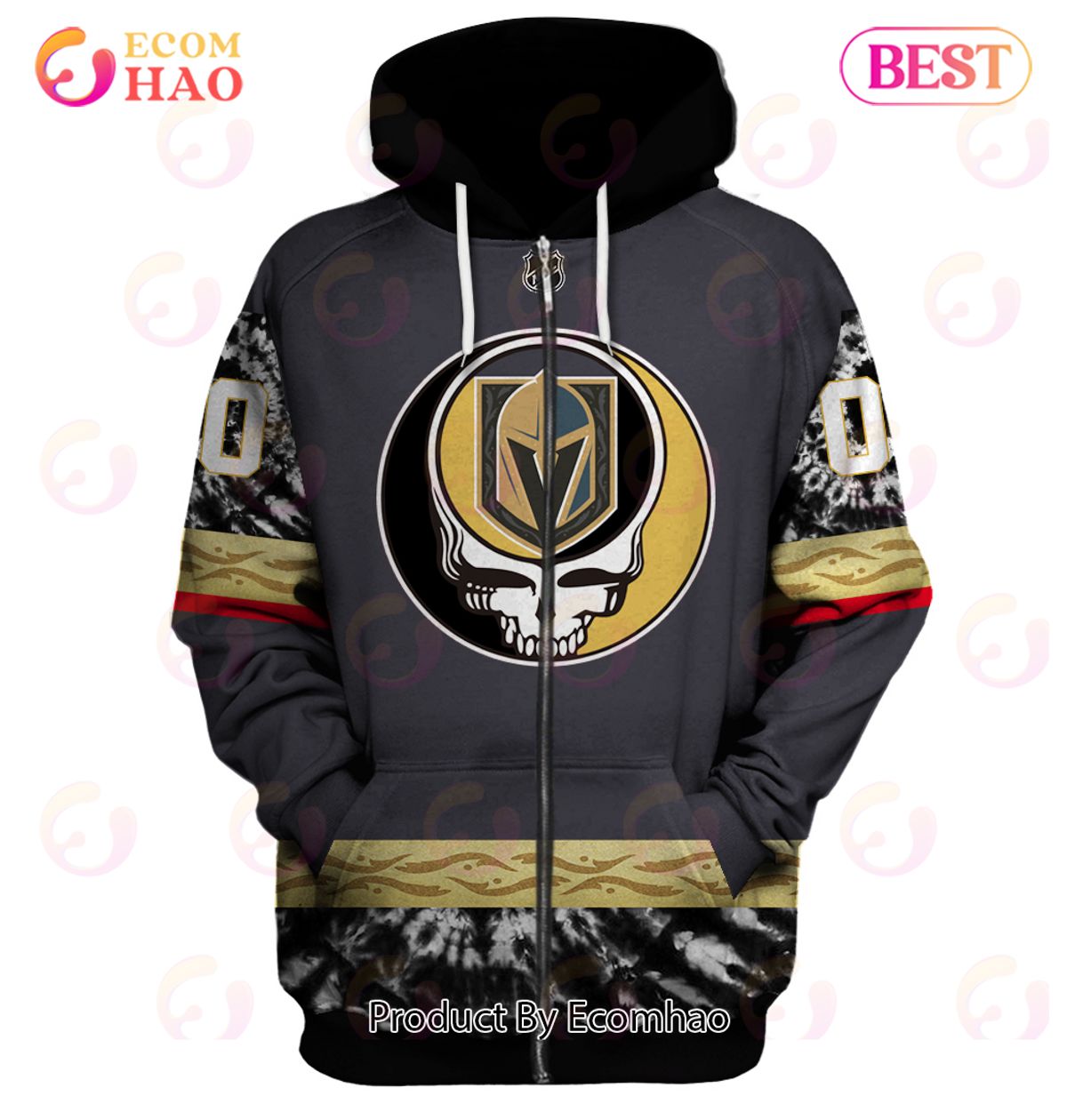 Grateful Dead & Vegas Golden Knights V2 Personalized Name & Number 3D Hoodie