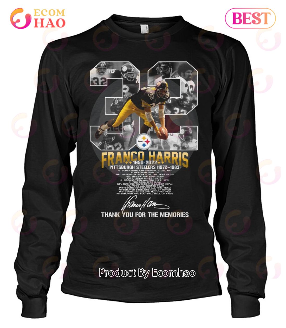 Franco Harris Photo Collage T-Shirt - Subliworks