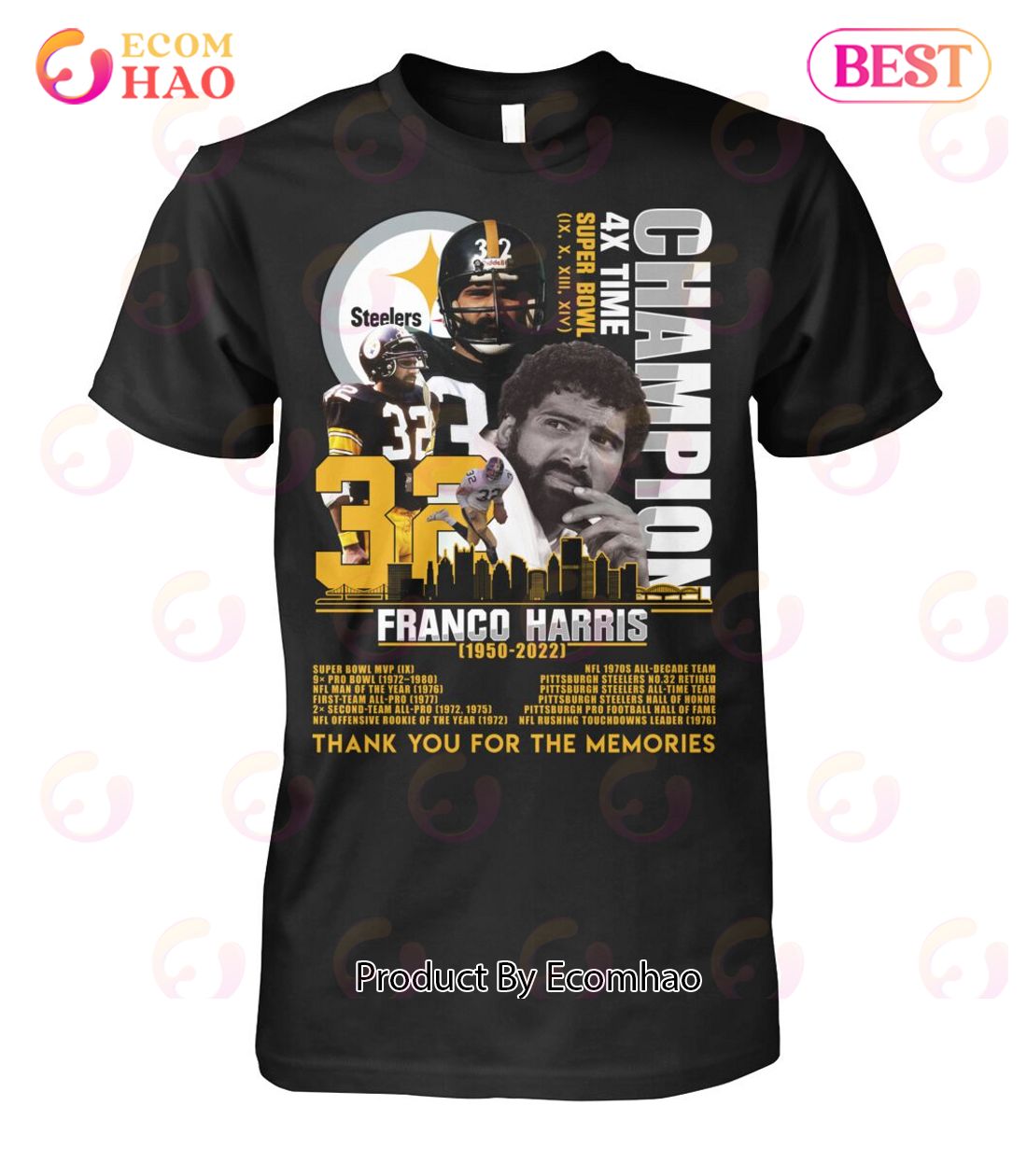 Franco Harris 72 Years Of 1950 – 2022 Thank You For The Memories T-Shirt