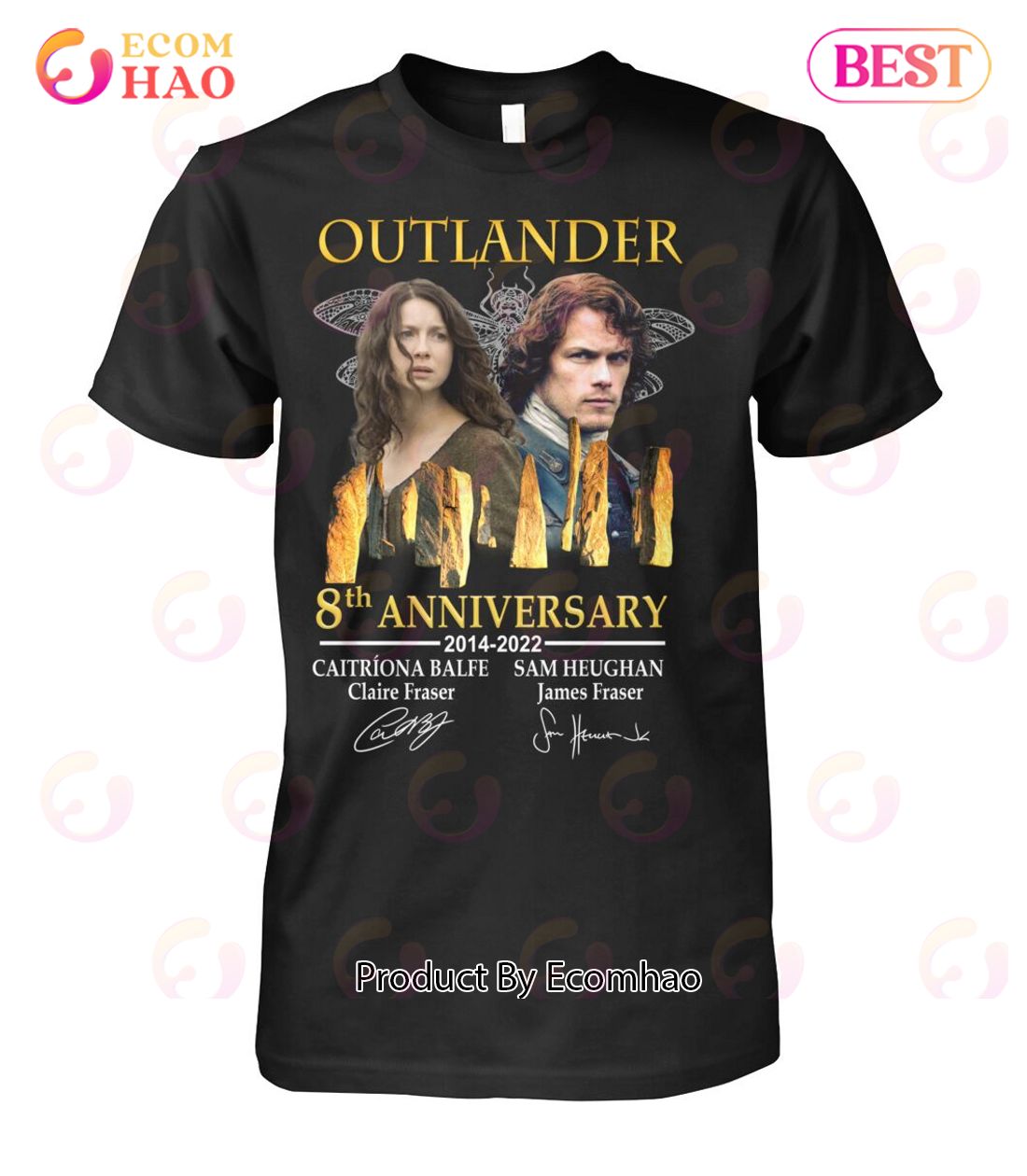 Outlander 8th Anniversary 2014 – 2022 Claire Fraser And James Fraser T-Shirt
