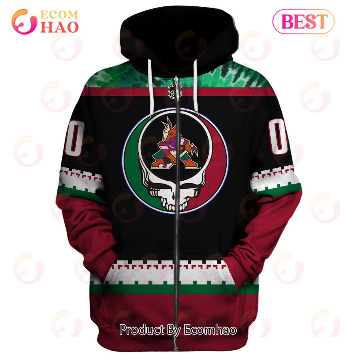 Grateful Dead & Arizona Coyotes V1 Personalized Name & Number 3D Hoodie