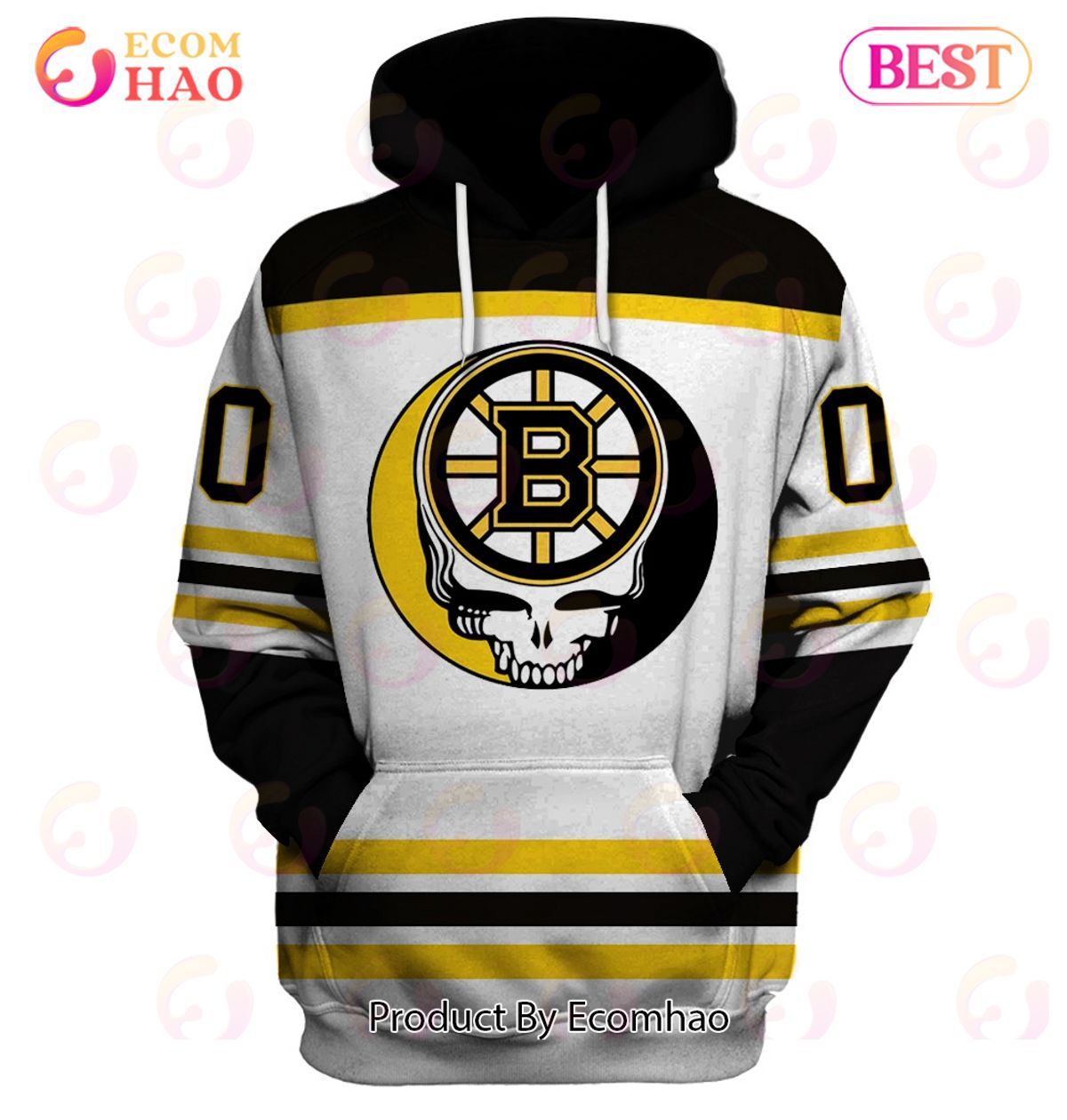 Grateful Dead & Boston Bruins V2 Personalized Name & Number 3D Hoodie