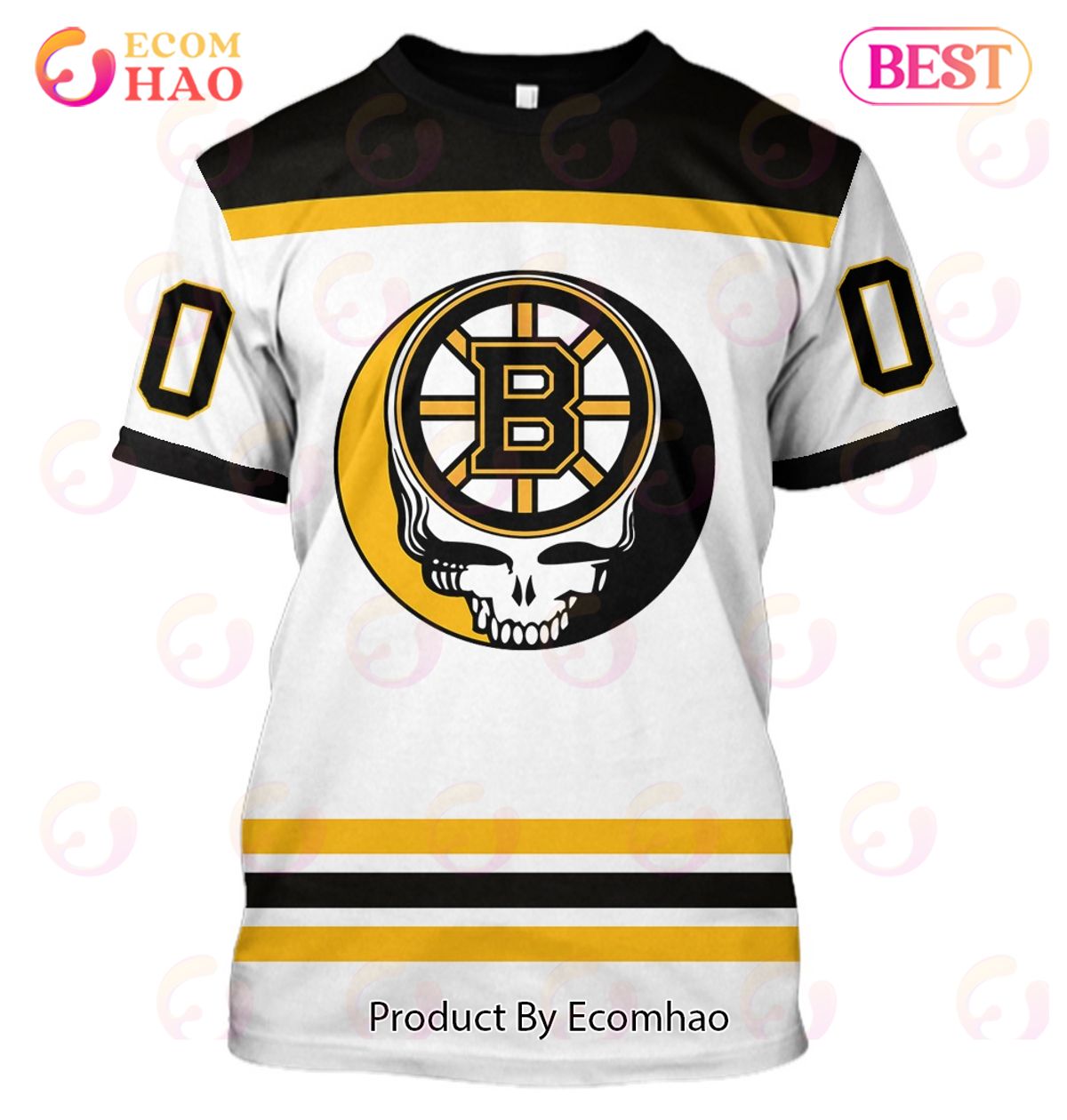 Grateful Dead & Boston Bruins V2 Personalized Name & Number 3D Hoodie