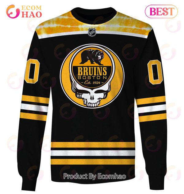 Grateful Dead & Boston Bruins V3 Personalized Name & Number 3D Hoodie