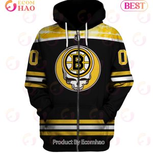 Grateful Dead & Boston Bruins V4 Personalized Name & Number 3D Hoodie
