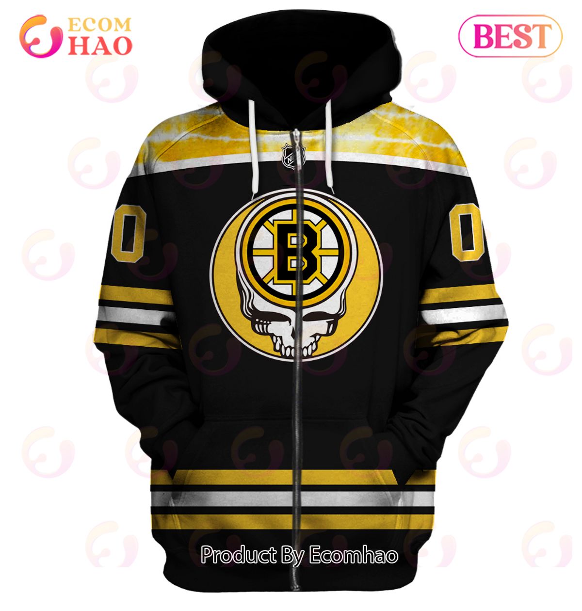 Grateful Dead & Boston Bruins V4 Personalized Name & Number 3D Hoodie