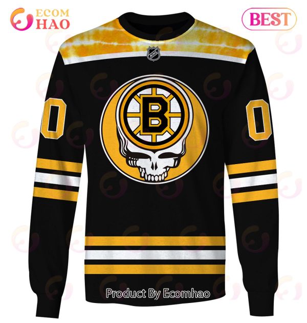 Grateful Dead & Boston Bruins V4 Personalized Name & Number 3D Hoodie