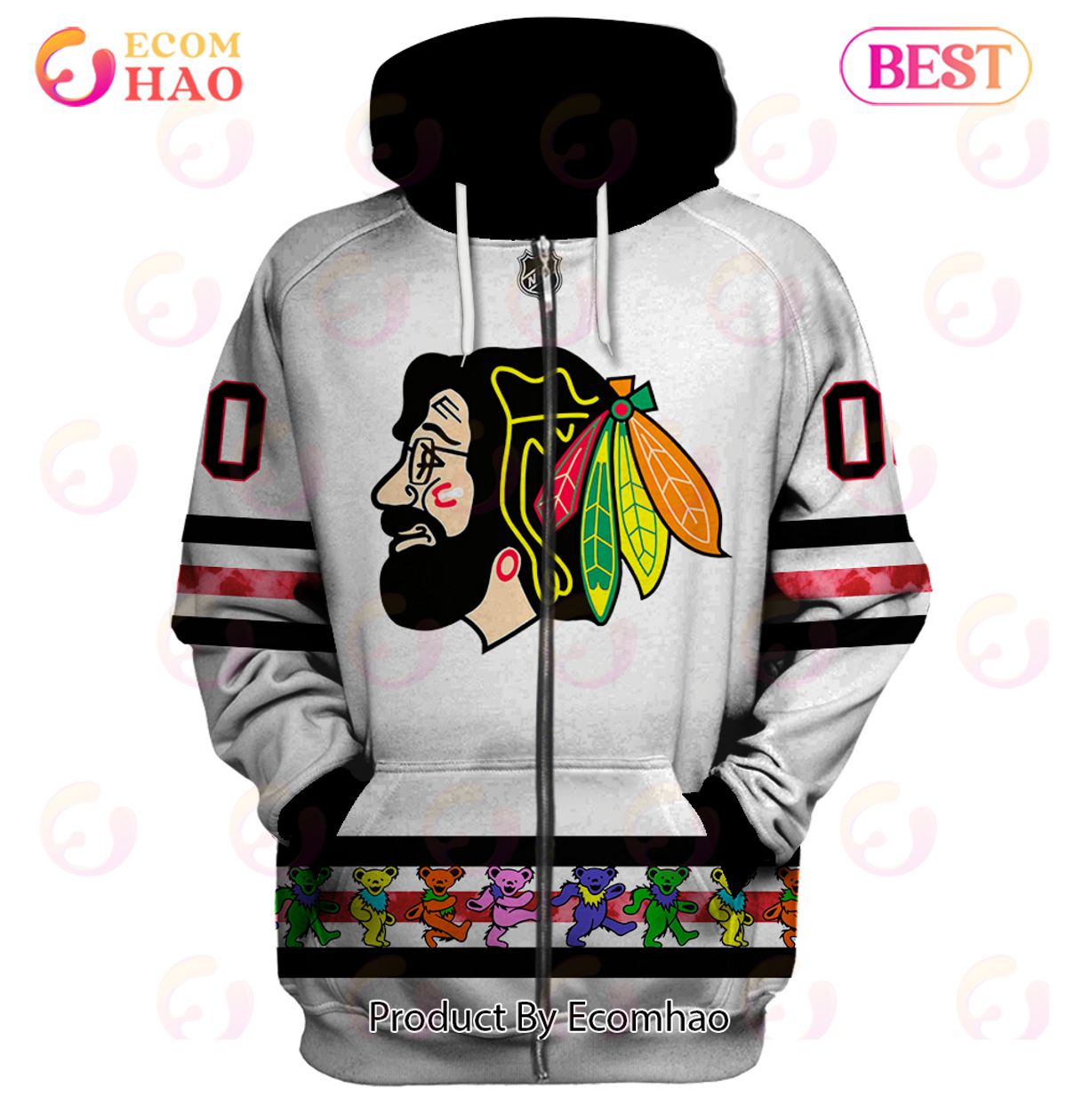 Grateful Dead & Chicago Blackhawks Personalized Name & Number 3D Hoodie