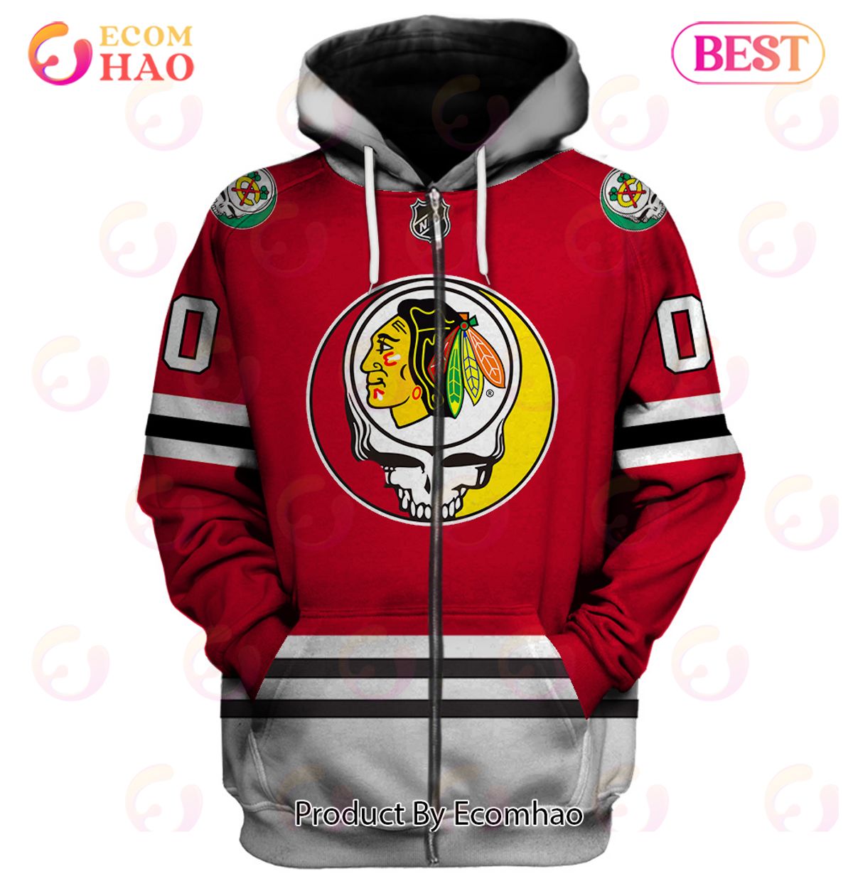 Grateful Dead & Chicago Blackhawks V2  Jersey Personalized Name & Number 3D Hoodie