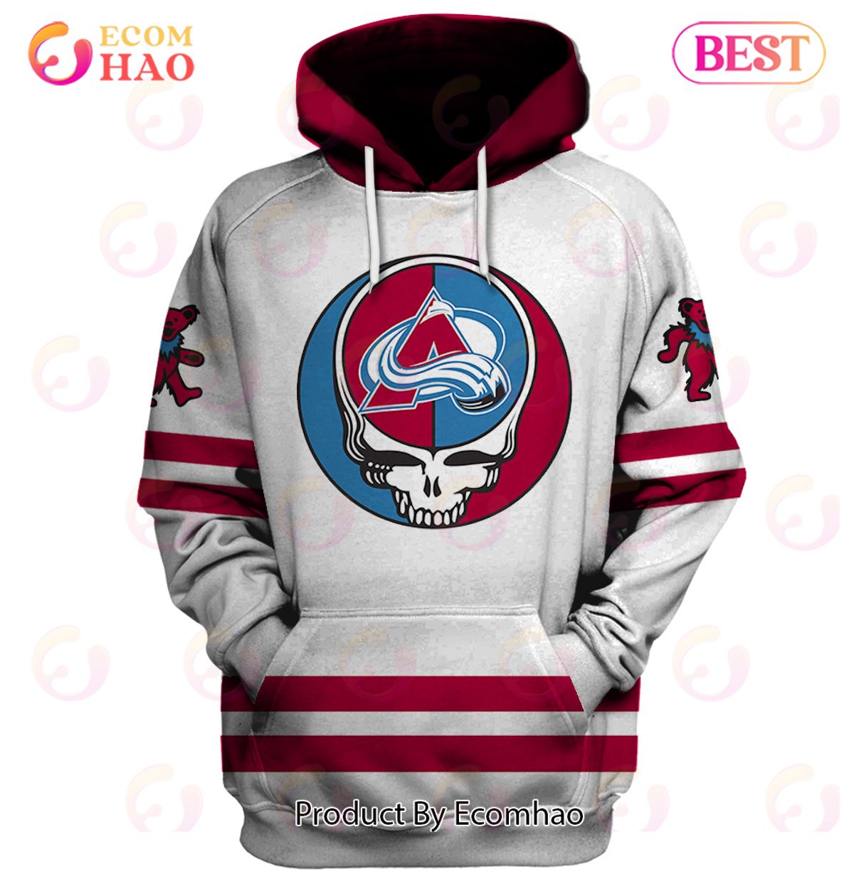 Grateful Dead & Colorado Avalanche V1 Personalized Name & Number 3D Hoodie