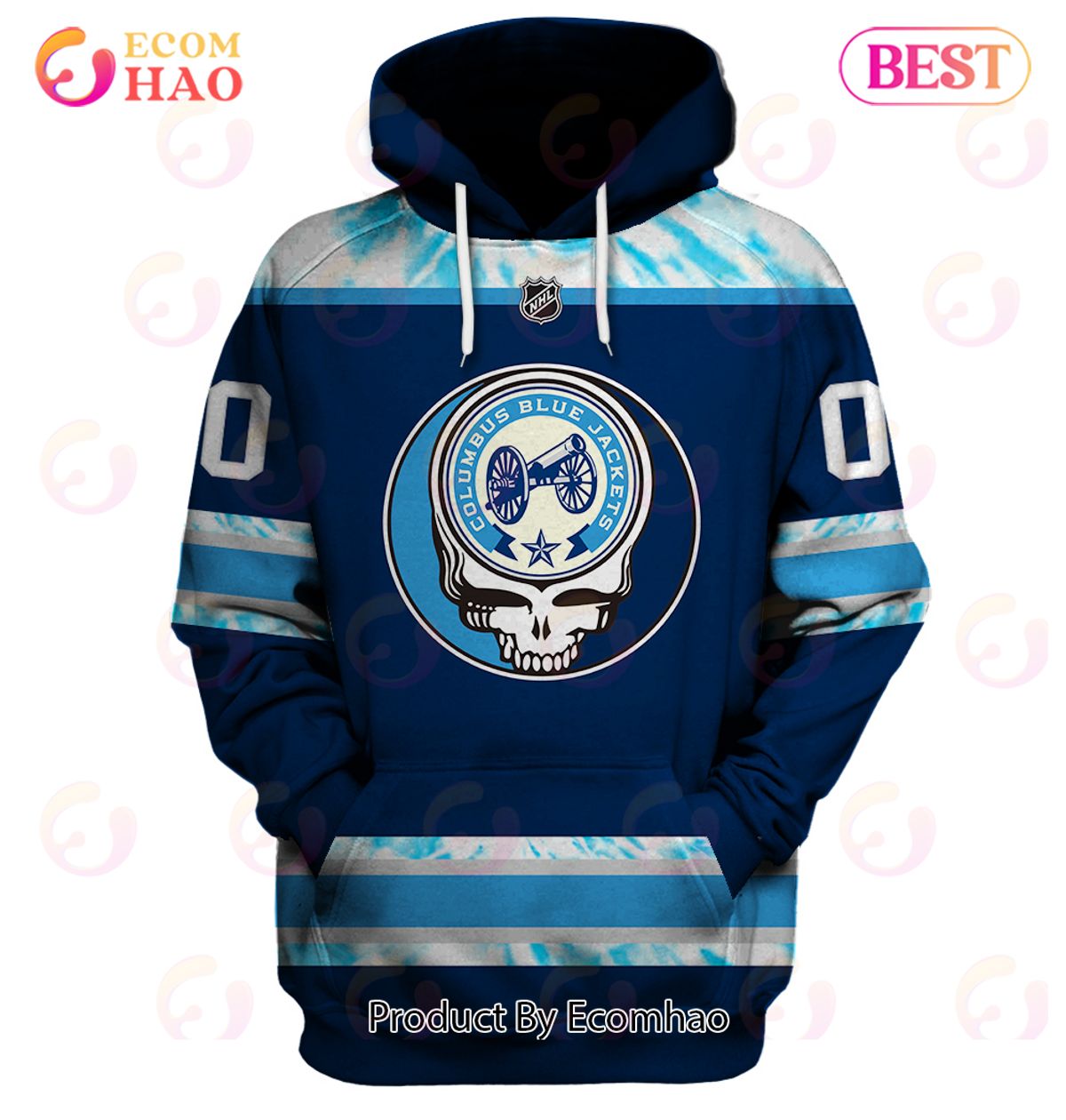 Grateful Dead & Columbus Blue Jackets V1 Personalized Name & Number 3D Hoodie