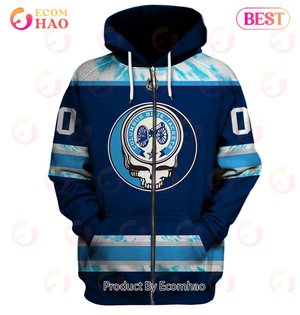 Grateful Dead & Columbus Blue Jackets V1 Personalized Name & Number 3D Hoodie