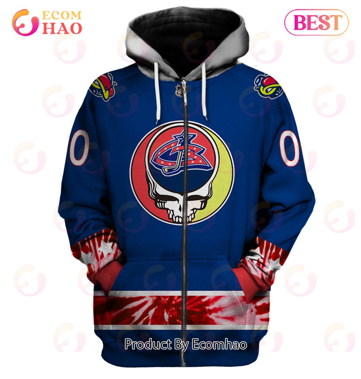 Grateful Dead & Columbus Blue Jackets V2 Personalized Name & Number 3D Hoodie