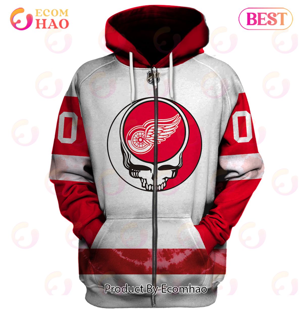 Grateful Dead & Detroit Red Wings V2 Personalized Name & Number 3D Hoodie