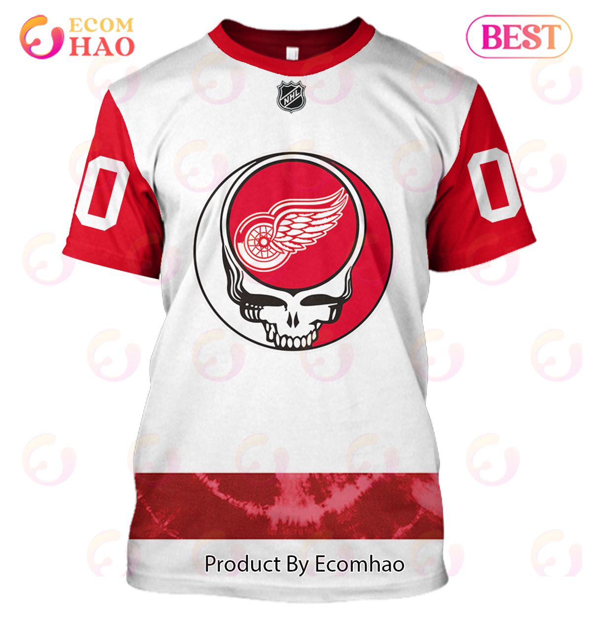 Grateful Dead & Detroit Red Wings V2 Personalized Name & Number 3D Hoodie