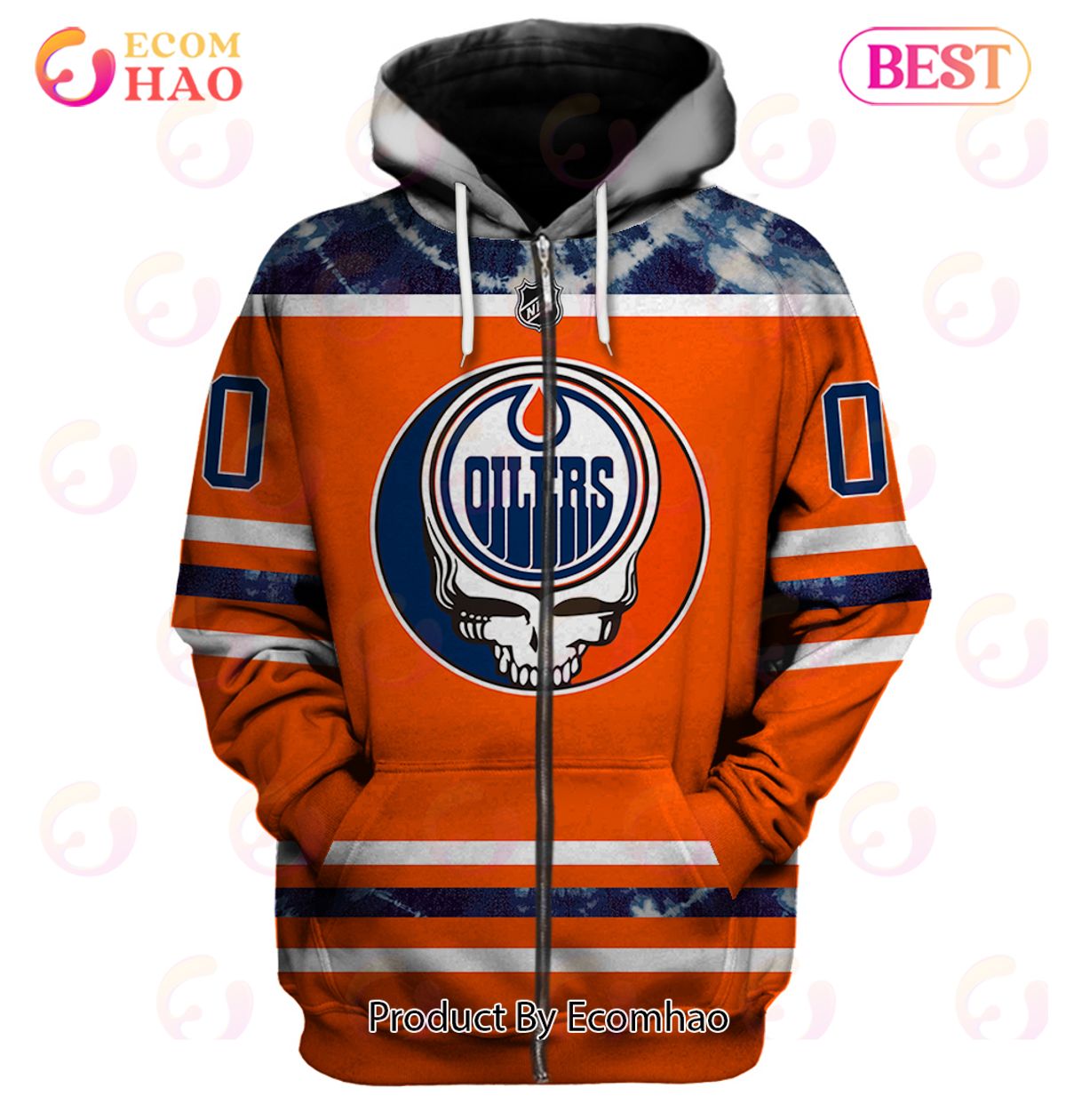 Grateful Dead & Edmonton Oilers V1 Personalized Name & Number 3D Hoodie