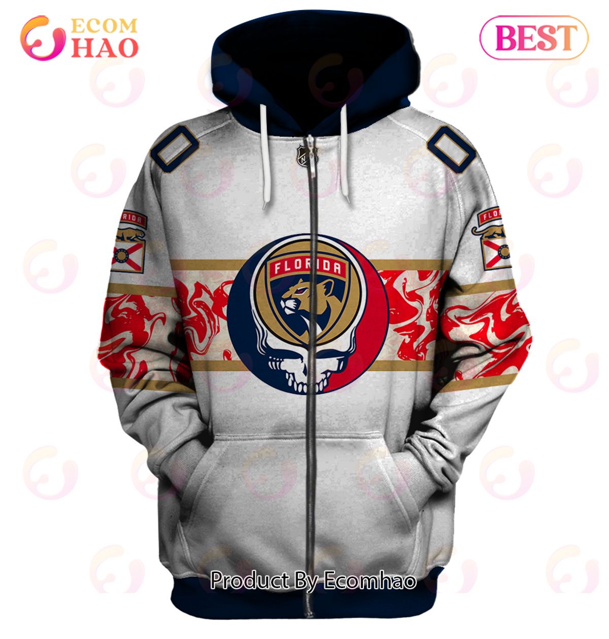 Grateful Dead & Florida Panthers Personalized Name & Number 3D Hoodie