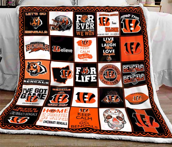 NFL Cincinnati Bengals Quilt, Fleece Blanket, Sherpa Fleece Blanket