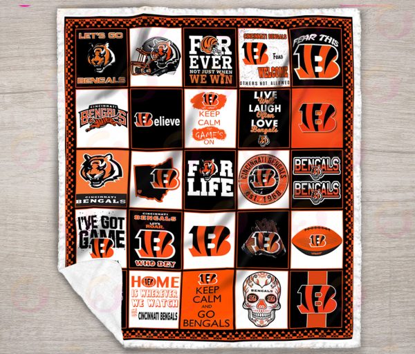 NFL Cincinnati Bengals Quilt, Fleece Blanket, Sherpa Fleece Blanket