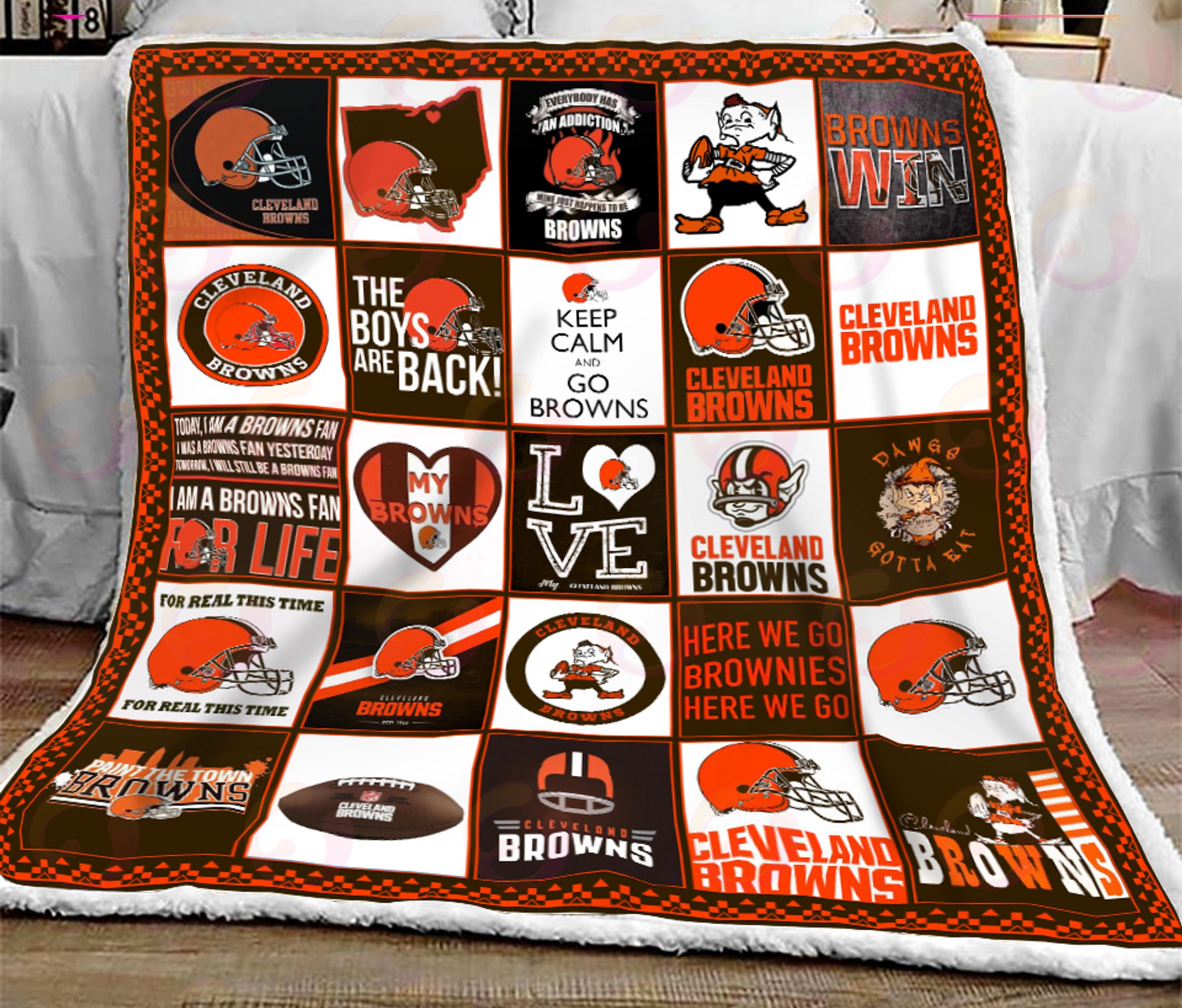 NFL Cleveland Browns Quilt, Fleece Blanket, Sherpa Fleece Blanket