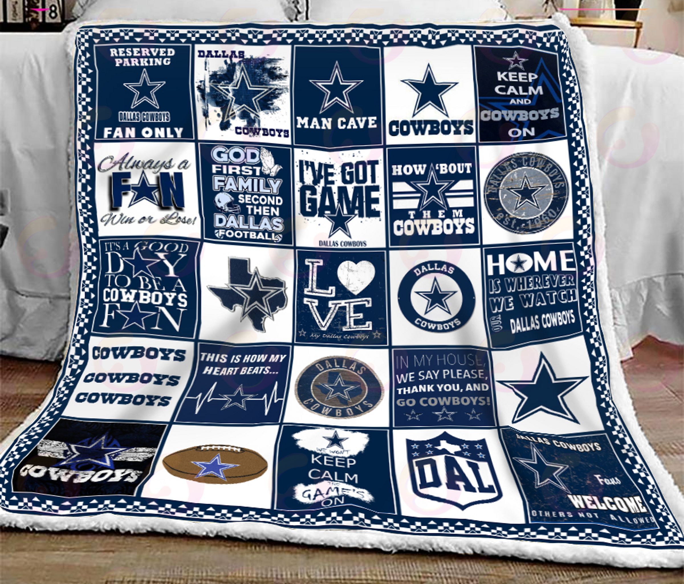 NFL Dallas Cowboys Quilt, Fleece Blanket, Sherpa Fleece Blanket