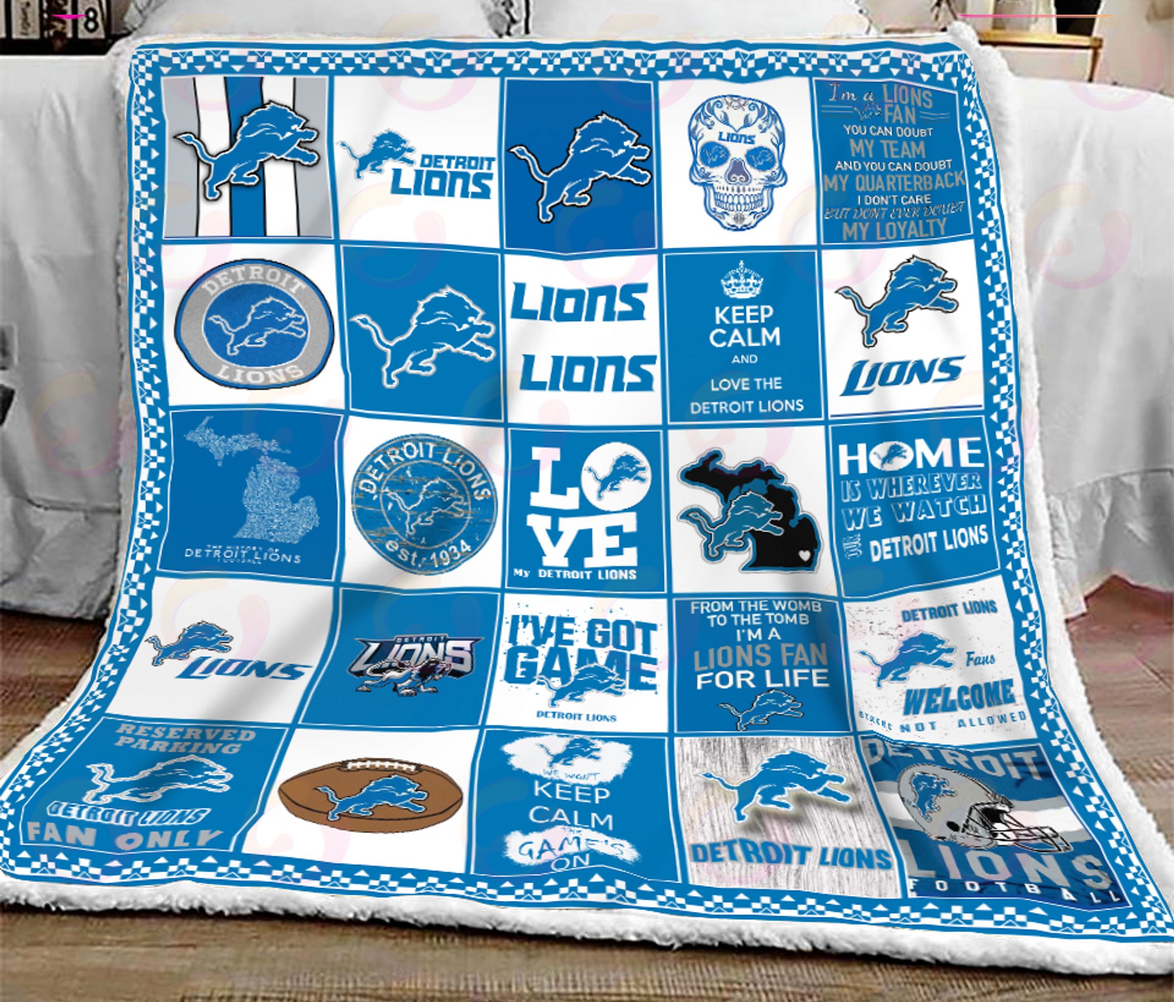 NFL Detroit Lions Quilt, Fleece Blanket, Sherpa Fleece Blanket